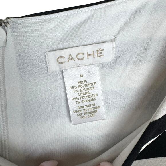 Cache Black & White Stripe Yellow Floral Print Jersey Knit Stretch Sheath Dress - Picture 9 of 10